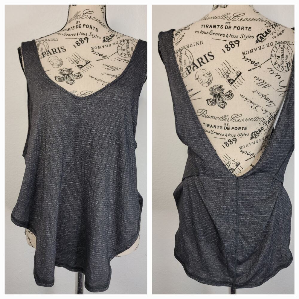 Lululemon Sz 6 Semi Loose Tank Top Wash Black Stripe Loose Fit Womens